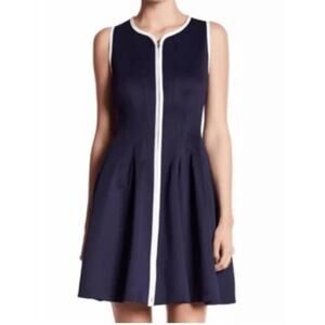 Betsey Johnson Black White Full Zip Fit & Flare Scuba Above Knee Dress Size 4
